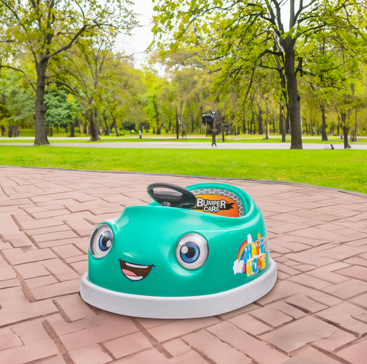 Bumper Car for Kids, 12v Dual Drive 1-6 Years Old Children's Electric Car with Pushrod Dinner Plate Music Rocking Horse