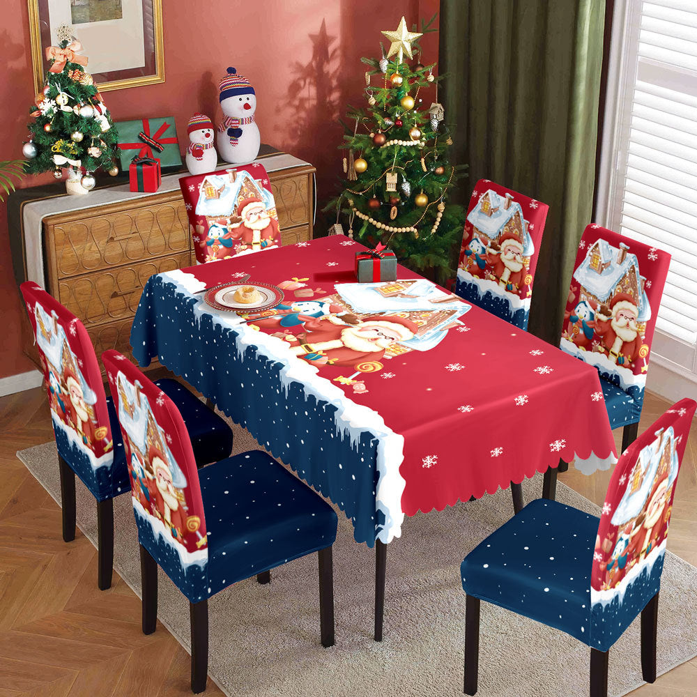 Christmas printed tablecloth, chair cover, waterproof, oil resistant, festive decoration, dining table cloth, chair cover, universal household use - V.I.P Digital Presence