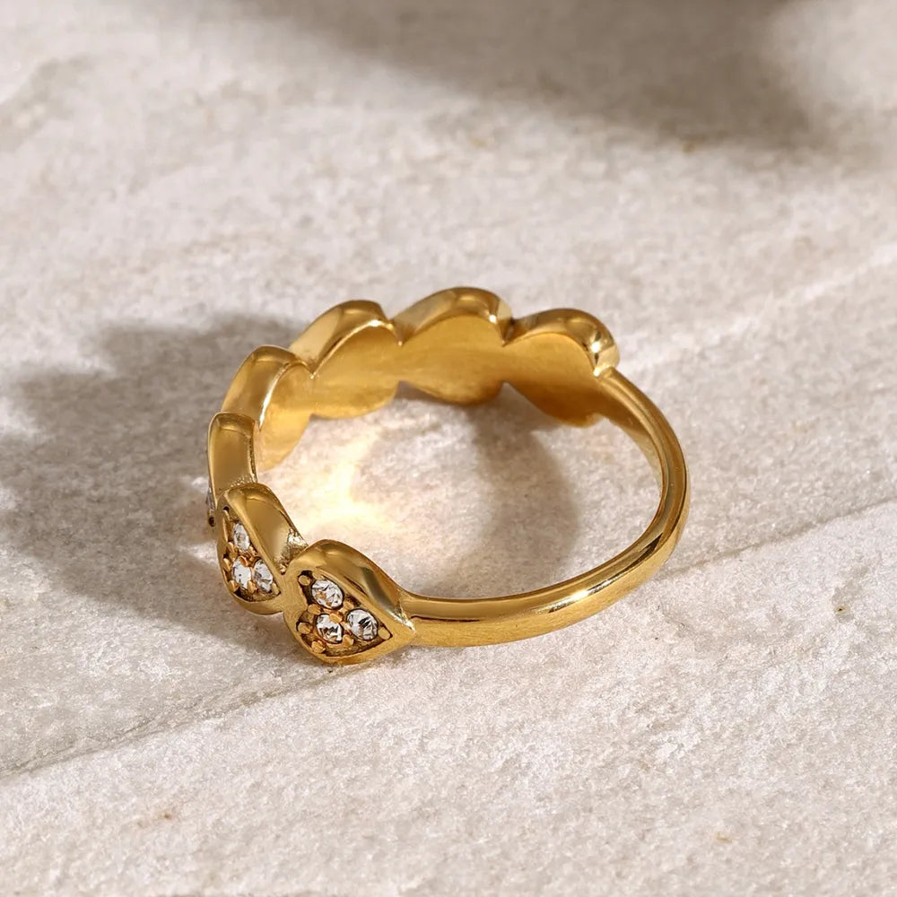 Stainless Steel Inlaid Zircon Heart Ring - V.I.P Digital Presence
