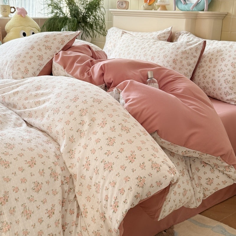 Double Gauze Four-Piece Set Jacquard Small Bamboo Cotton Three-Piece Set Student Dormitory INS Fresh Floral Bedding - V.I.P Digital Presence