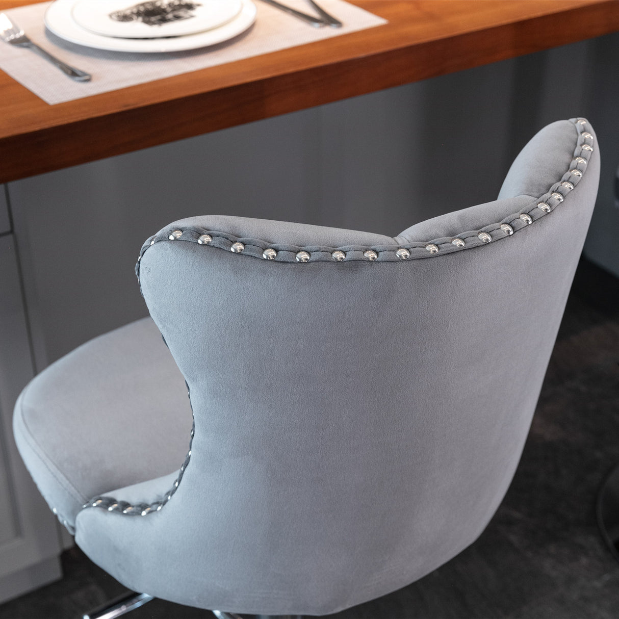 (Gray,Set of 2) 25-33 Inch, Modern Upholstered Chrome base Bar Stools with Backs Comfortable Tufted for Home Pub and Kitchen