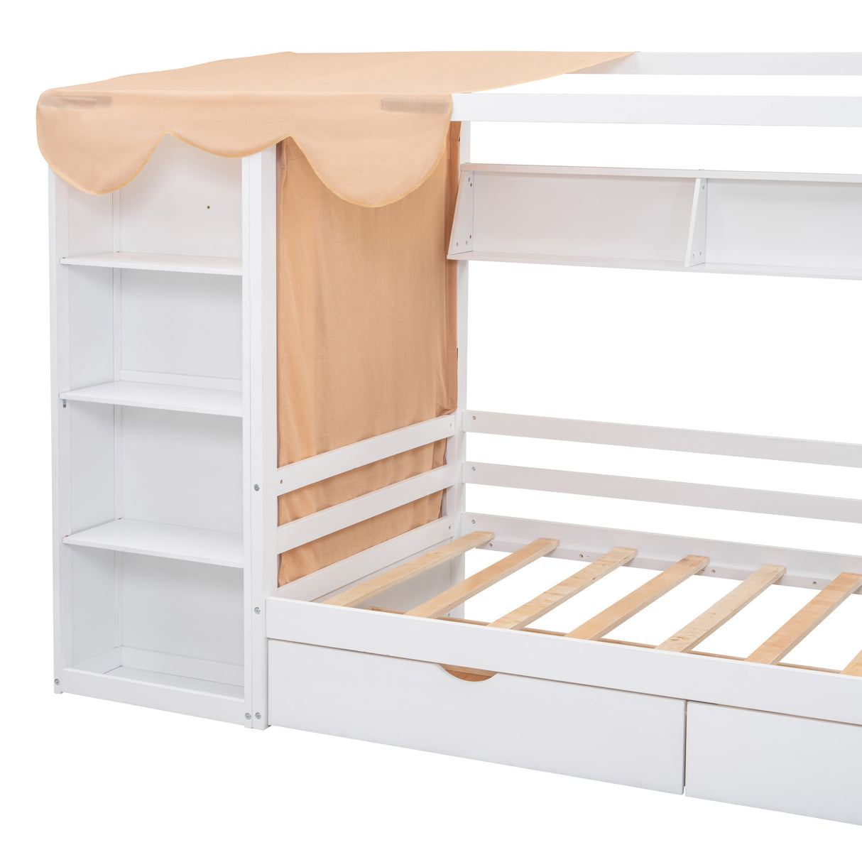Twin size House Bed with Two Drawers and Wardrobe,White - V.I.P Digital Presence