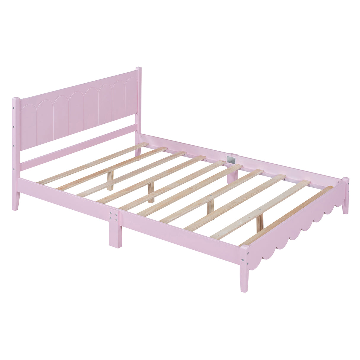 Full Size Wood Platform Bed Frame, Retro Style Bed with Rectangular Headboard,No Need Box Spring,Pink - V.I.P Digital Presence