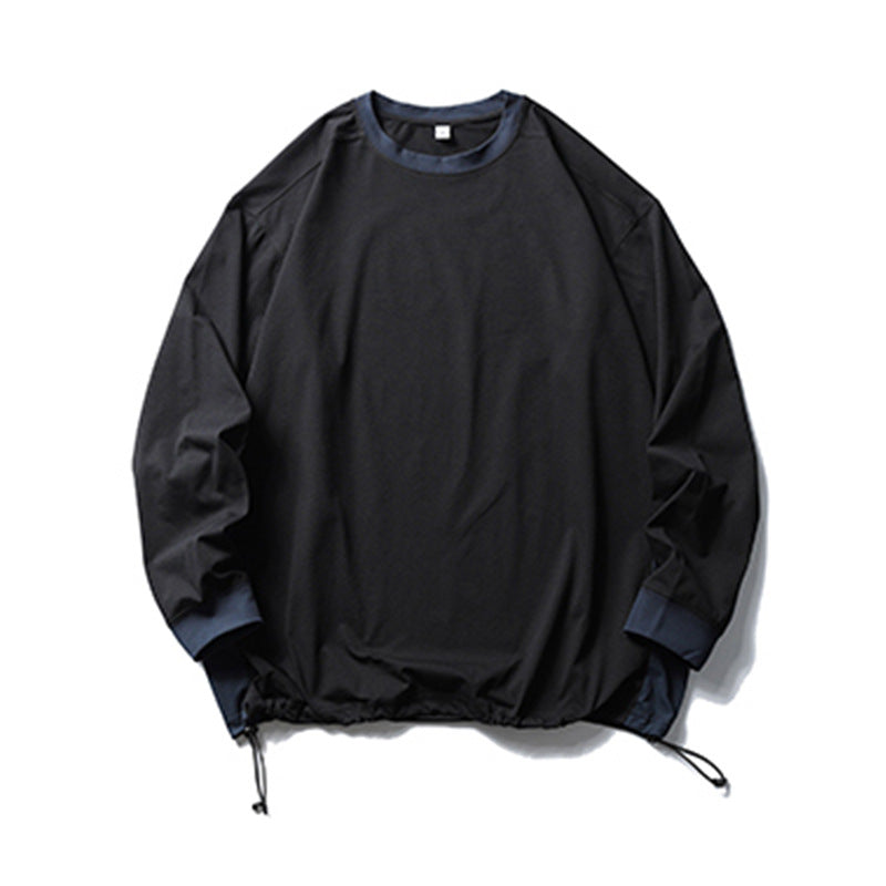 Trendy American Style Loose Long Sleeve T-Shirt for Men and Women, Breathable Quick-Dry Sun Protection with Drawstring Hem Round Neck Top - V.I.P Digital Presence
