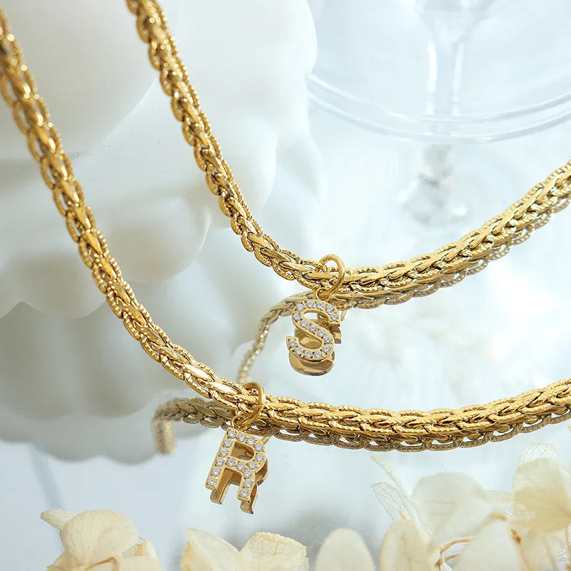 Brass Inlaid Zircon Letter Pendant Necklace - V.I.P Digital Presence
