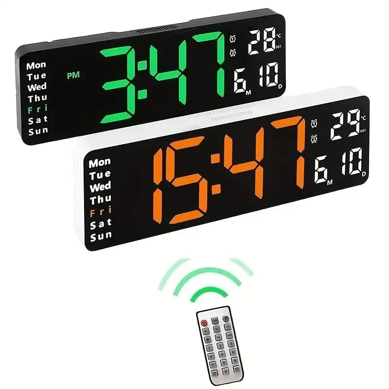 Wall Clock Digital Large LED Wall Mounted Remote Remote Control Date Week Temperature Clock Dual Alarms Gym Big Wall Clock - V.I.P Digital Presence