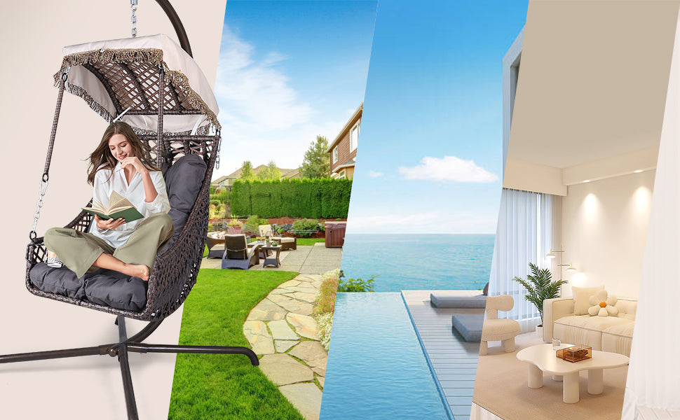 Swing Egg Chair with Stand Indoor Outdoor Wicker Rattan Frame 350lbs Capacity Hammock Chair - V.I.P Digital Presence