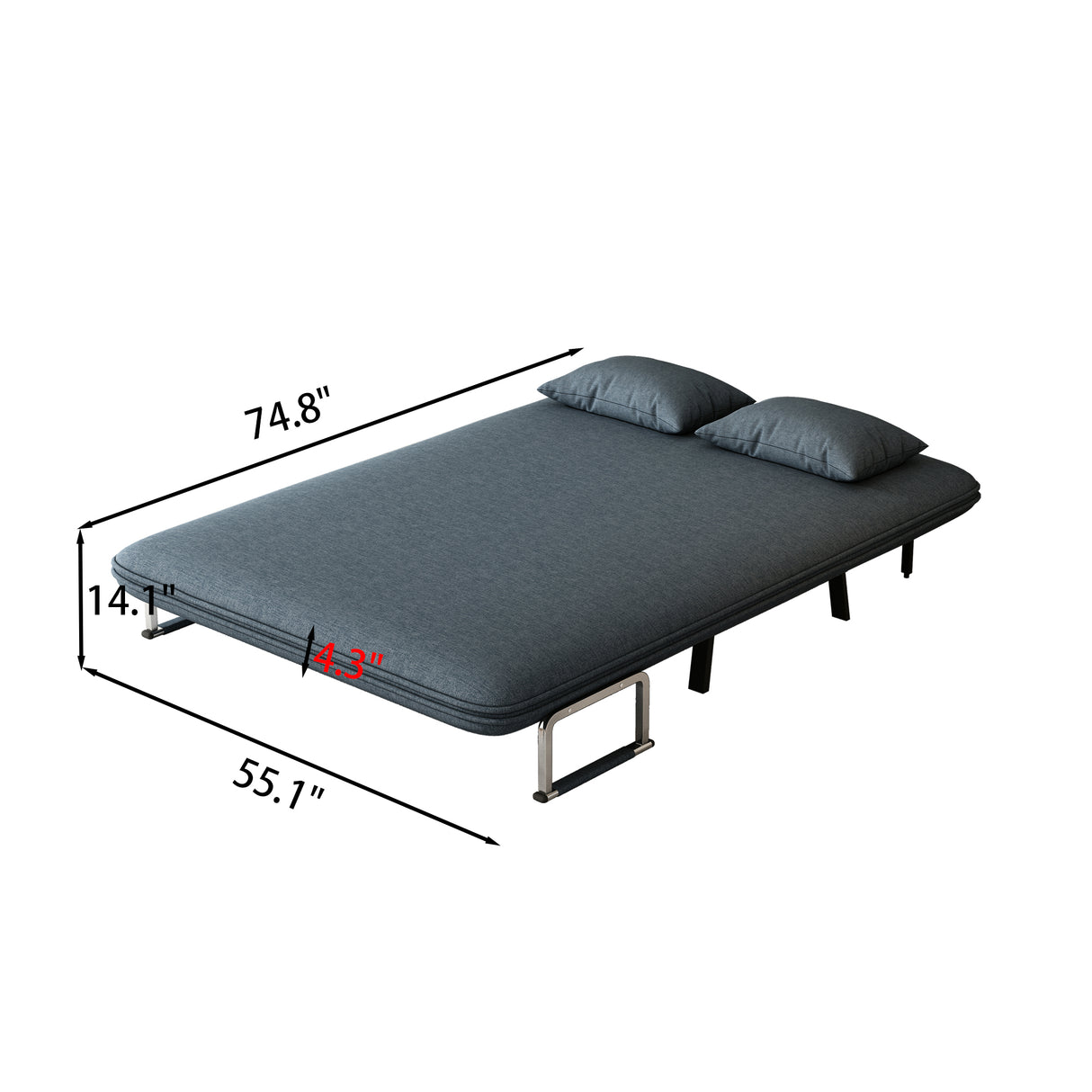55″ Convertible Chair Bed Tri-Fold Sofa Bed with Adjustable Backrest & Pillow - V.I.P Digital Presence
