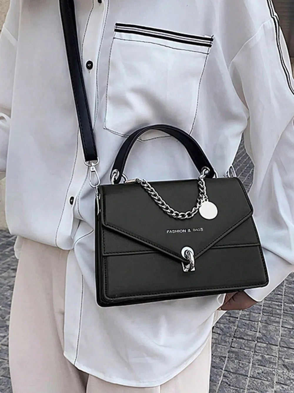 Chain PU Leather Detachable Shoulder Strap Handbag - V.I.P Digital Presence
