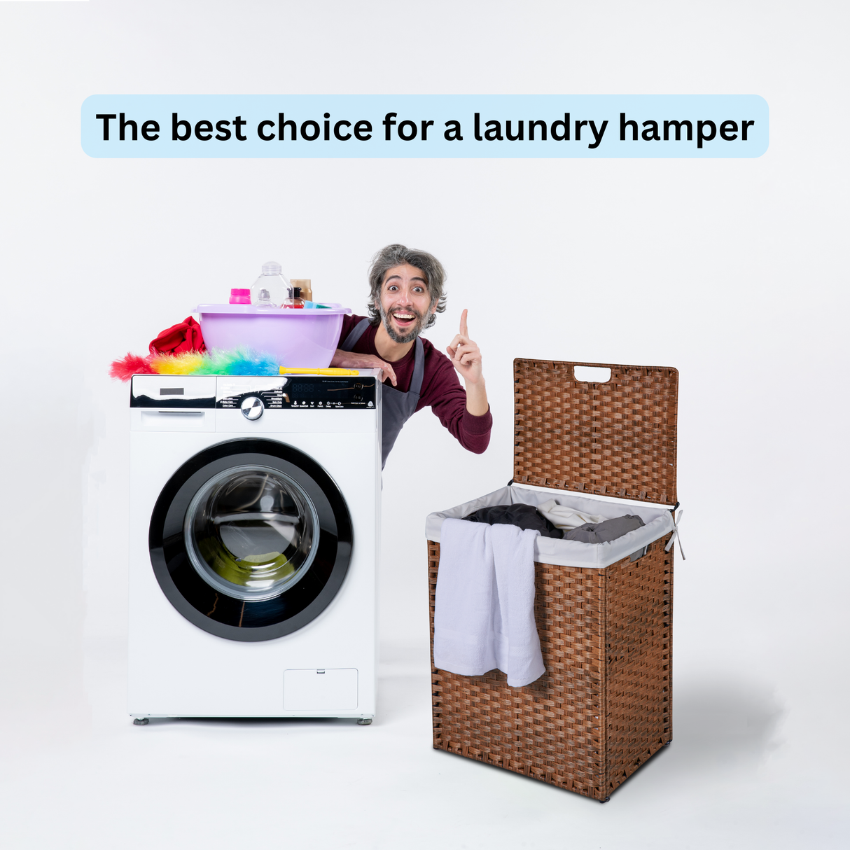 Laundry Hamper With Lid PE Rattan Powder Coating Frame Clothes Hampers with 02 Removable Bags, 100L, Brown Color - V.I.P Digital Presence