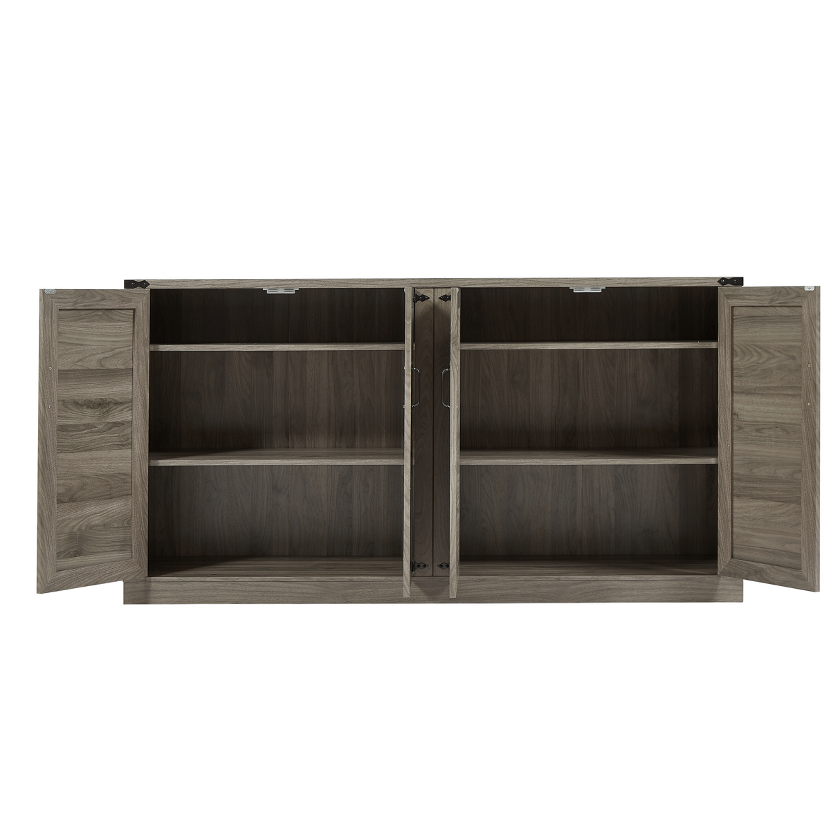 65-Inch Slate Gray Faux Rattan Sideboard with Barn Doors Rustic Sideboard, 4-Door Storage for Living Room, Entryway, Bedroom - V.I.P Digital Presence
