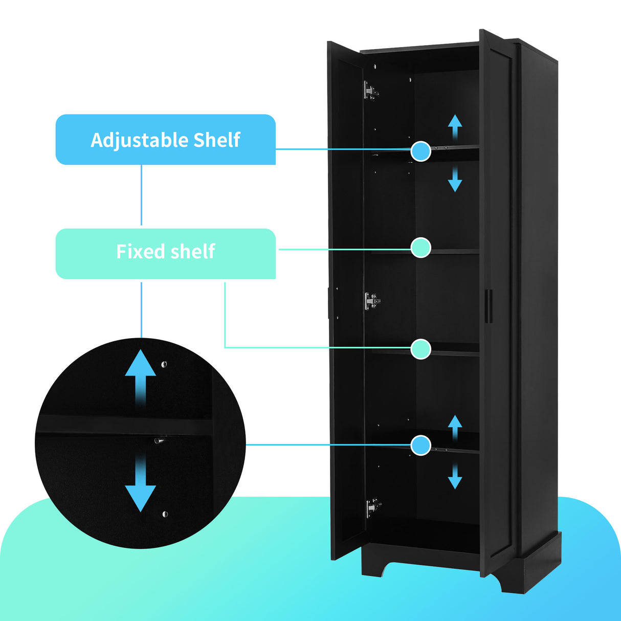 Storage Cabinet with Two Doors for Bathroom, Office, Adjustable Shelf, MDF Board, Black - V.I.P Digital Presence