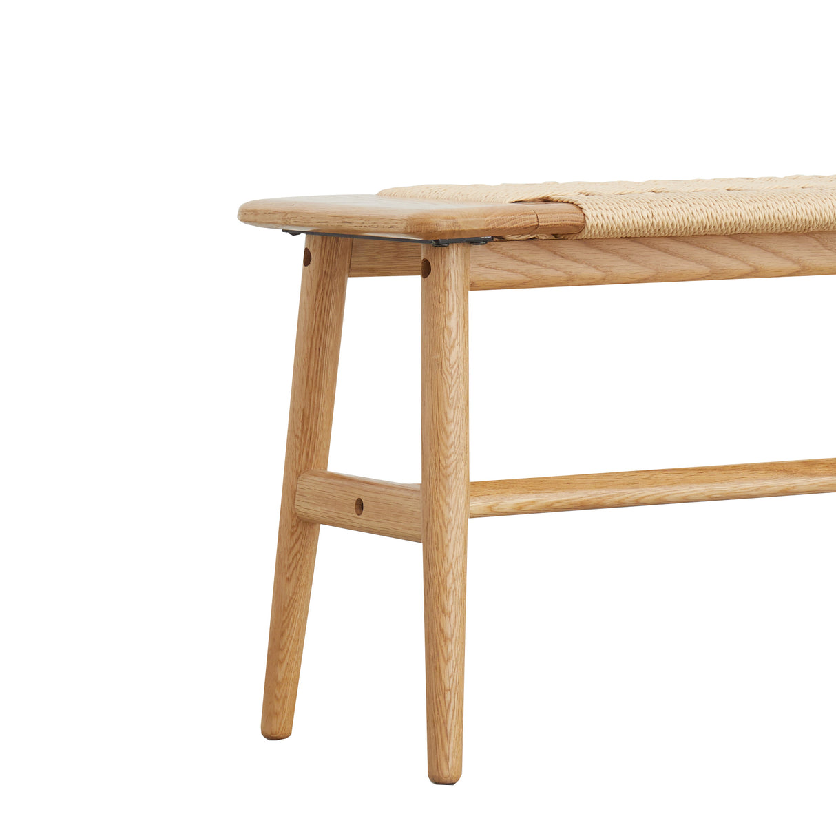 Woven Design Natural Oak Wood Dining Bench Bed Bench for Dining Room, Bedroom, Bathroom - V.I.P Digital Presence