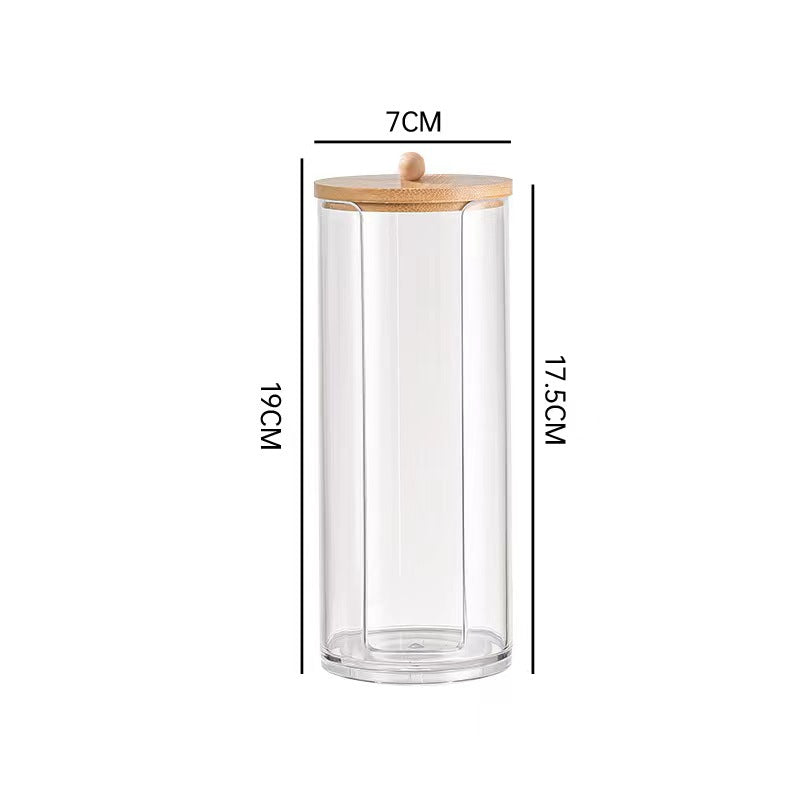 Bamboo cover cotton swab box portable round container cosmetic cotton puff storage box cotton swab makeup remover cotton box - V.I.P Digital Presence
