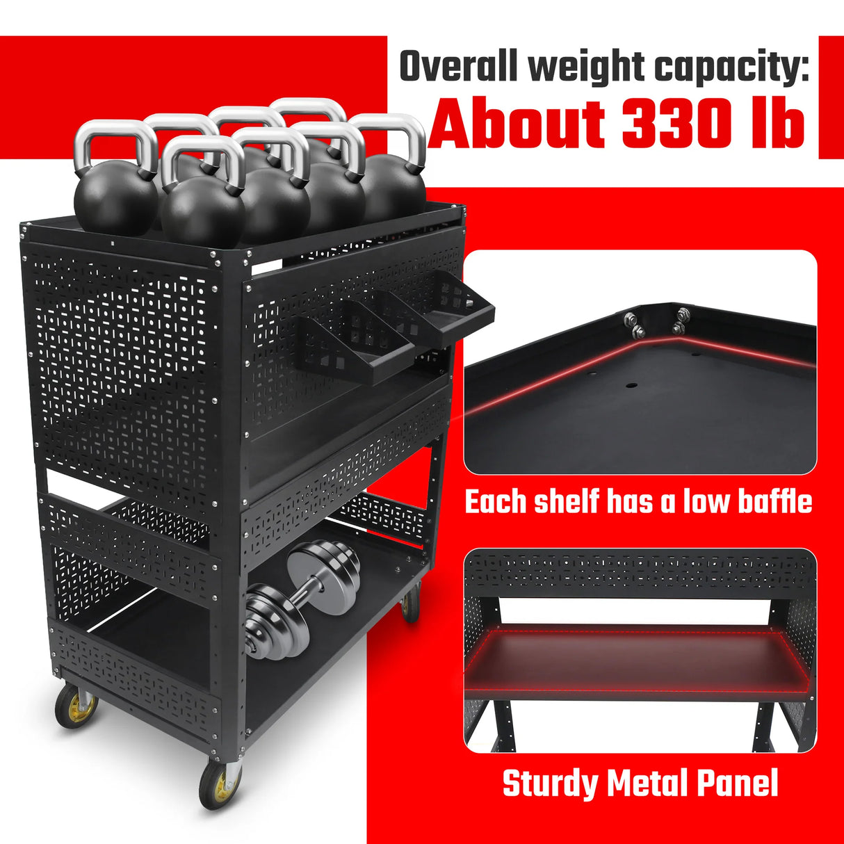 3-Tier Adjustable Rolling Tool Cart | Garage & Workshop Organizer w/ Steel Pegboard - V.I.P Digital Presence