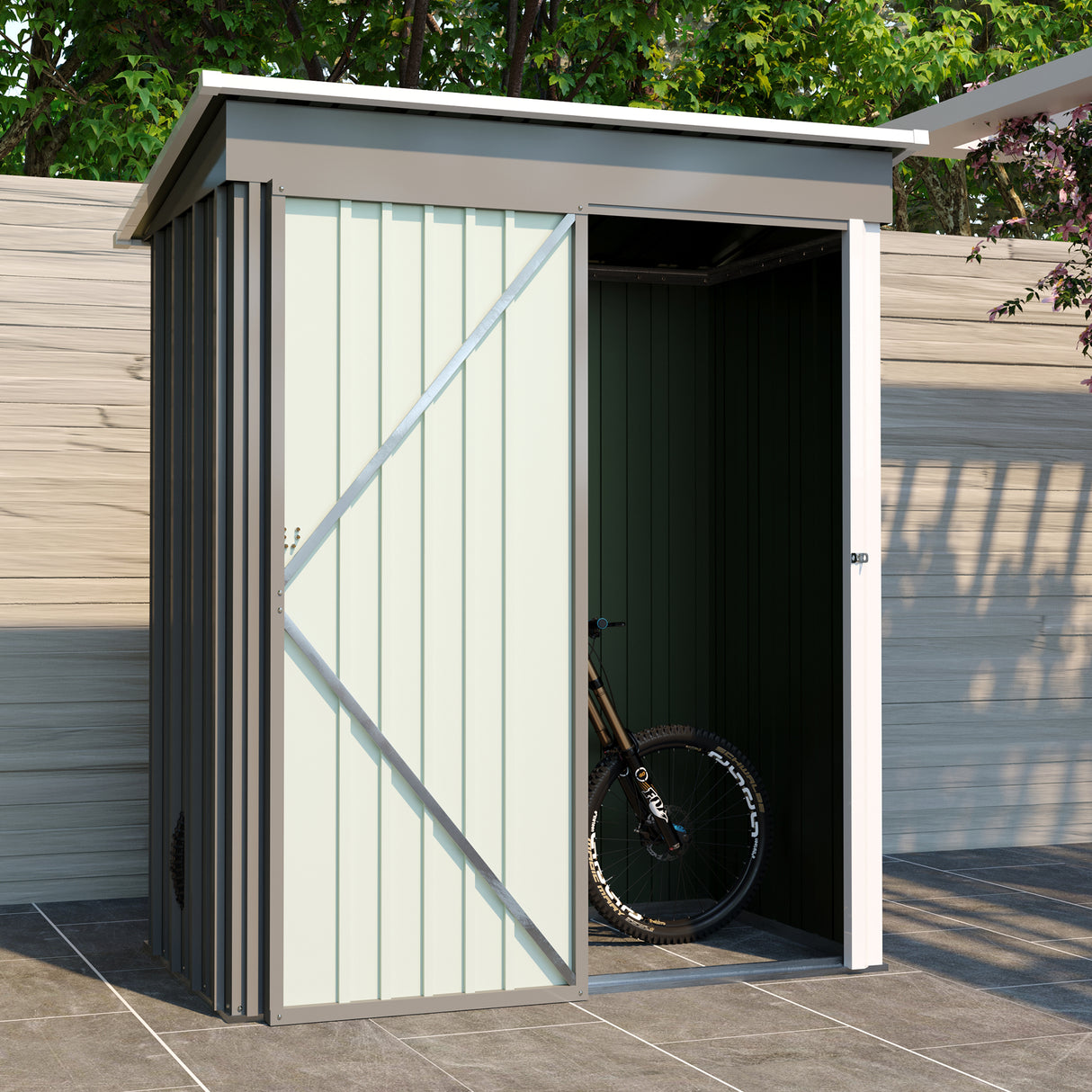 5 * 3FT outdoor storage shed, tool shed with sloping roof and lockable door, backyard garden metal shed, courtyard lawn, gray - V.I.P Digital Presence