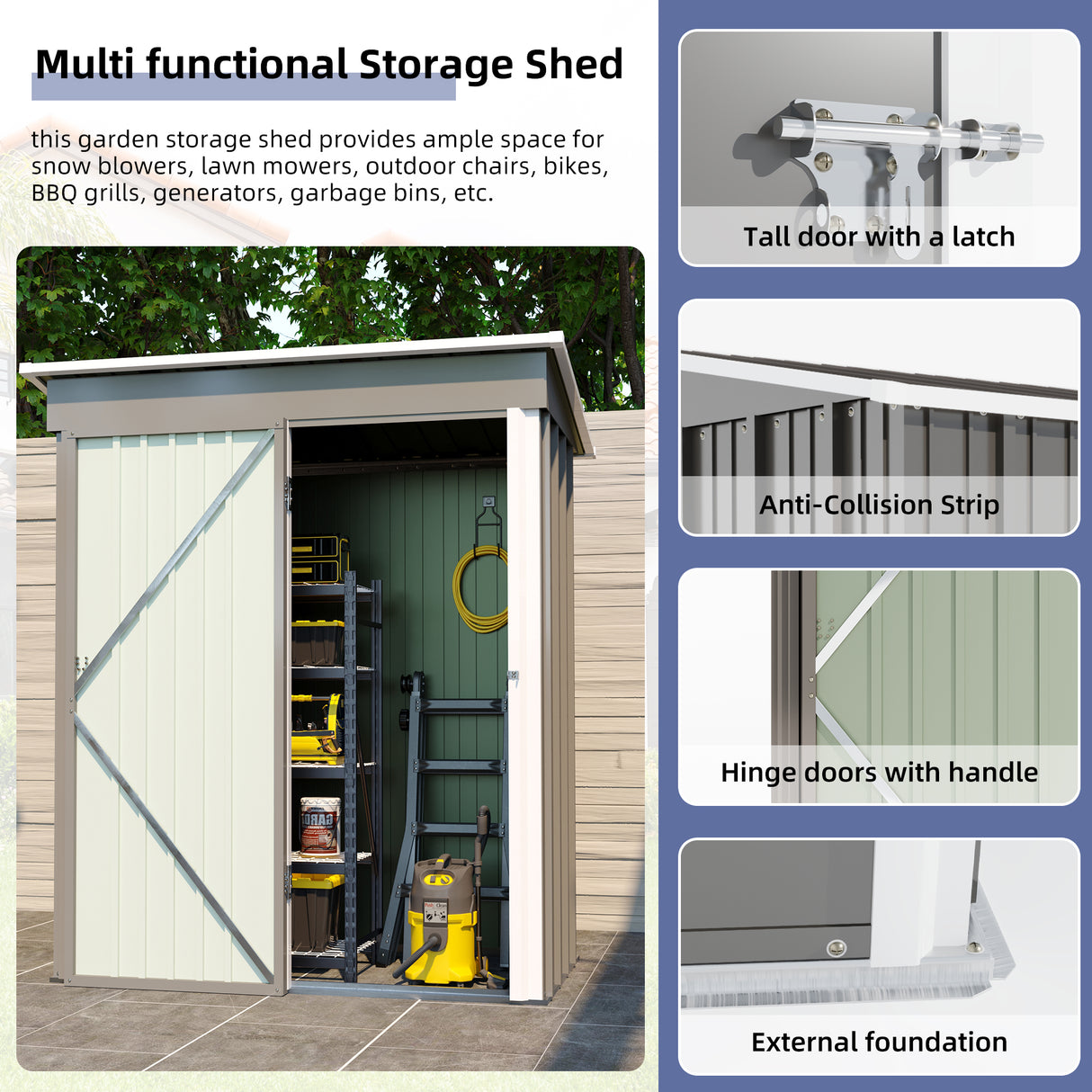 5 * 3FT outdoor storage shed, tool shed with sloping roof and lockable door, backyard garden metal shed, courtyard lawn, gray - V.I.P Digital Presence