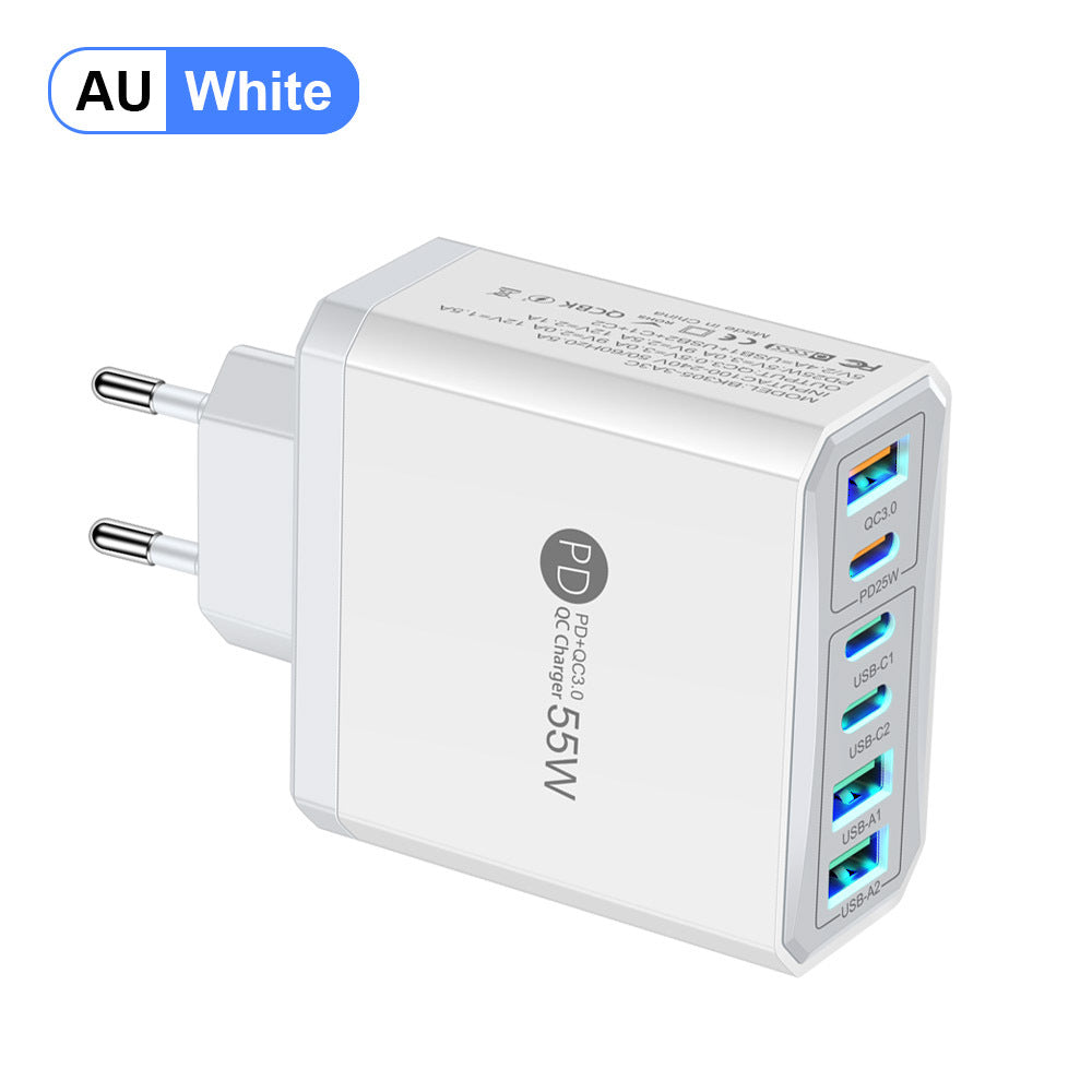 Cargador de teléfono móvil de carga rápida estándar PD55W QC3.0 + PD25W 3PD + 3USB cabezal de carga de viaje
