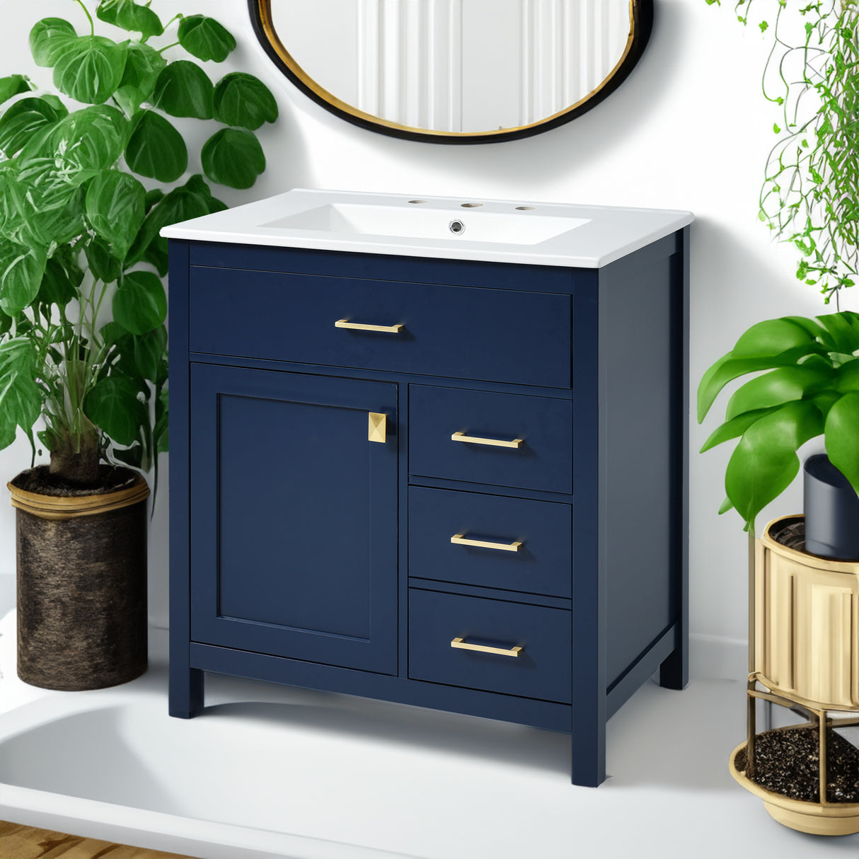 30-Inch Blue Bathroom Vanity with Ceramic Sink and Ample Storage - Ideal Choice for Small Bathrooms - V.I.P Digital Presence
