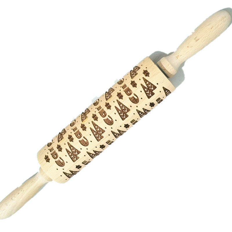 Wooden Rolling Pin Beech Wood Laser Engraved Printing Rolling Pin Christmas Flip Sugar Cookie Pressing Stick - V.I.P Digital Presence