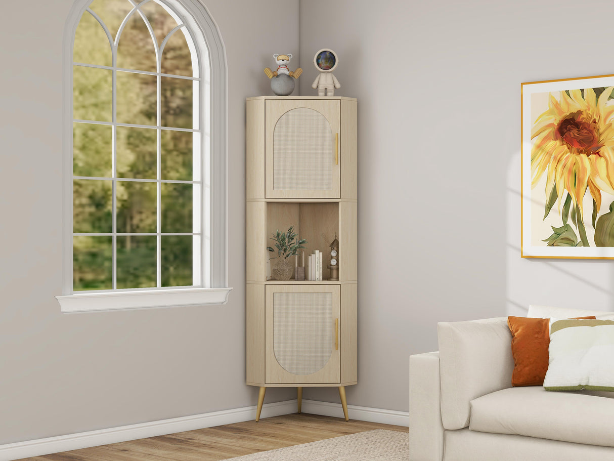 Corner cabinet ,Rattan door,Freestanding Corner Tables For Small Spaces, Corner Shelf Stand For Living Room, Kitchen, Bathroom - V.I.P Digital Presence