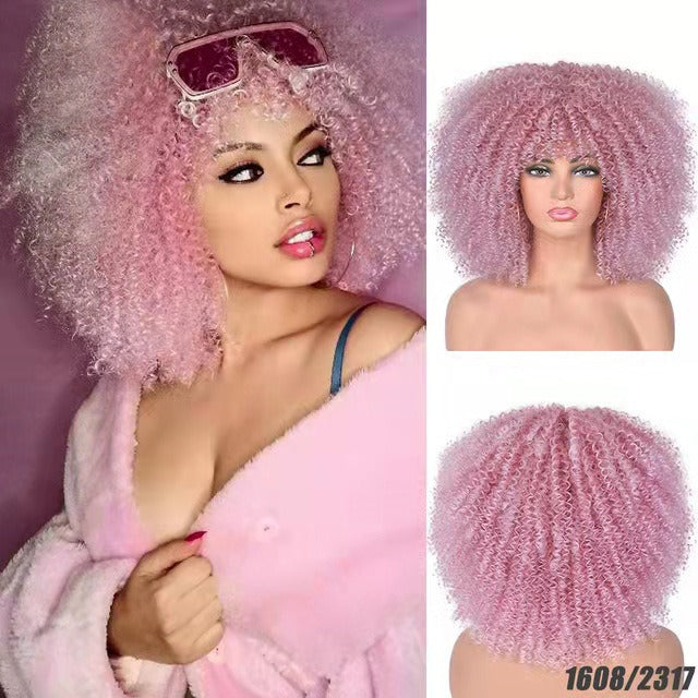 Female Hair African Small Curly Hair Explosion Head Black Chemical Fiber Wig Full Head Set - V.I.P Digital Presence