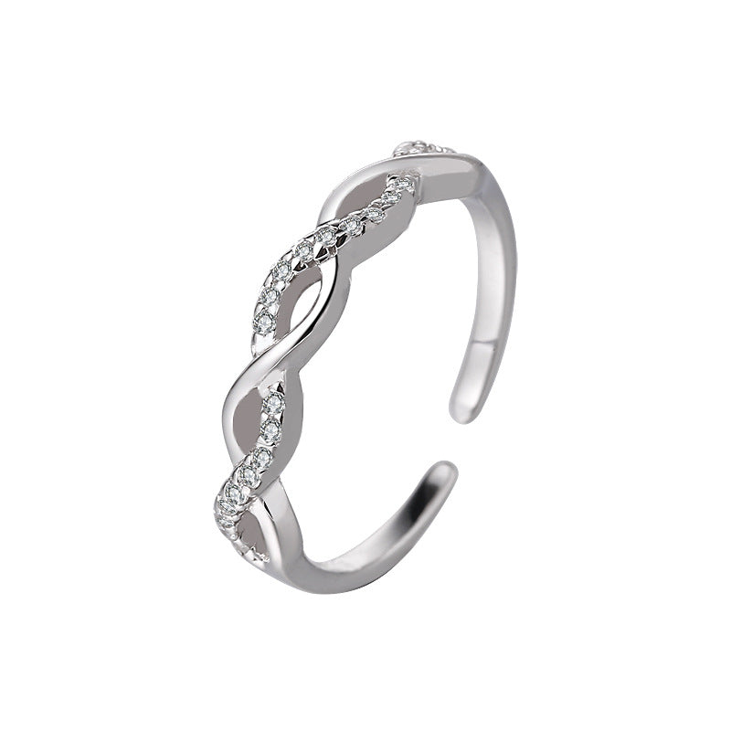 S925 Sterling Silver Micro-Pave Flash Diamond Twisted Rope Ring for Women, Ins-Inspired Korean Style, Unique Design, Hollow Twisted Open Ring - V.I.P Digital Presence
