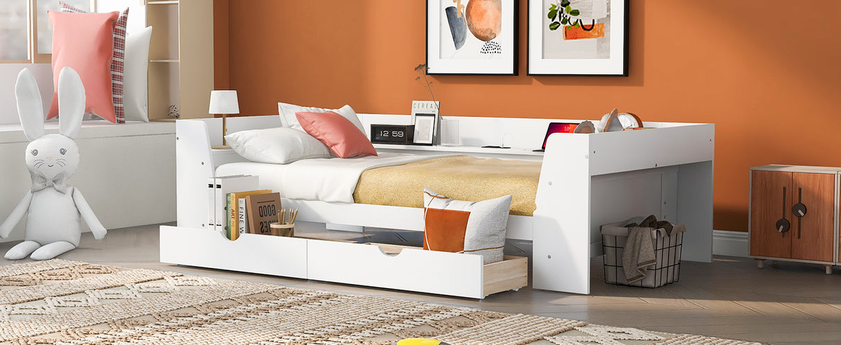 Upholstered Daybed with Trundle, Wood Slat Support,Upholstered Frame Sofa Bed Twin Blue - V.I.P Digital Presence