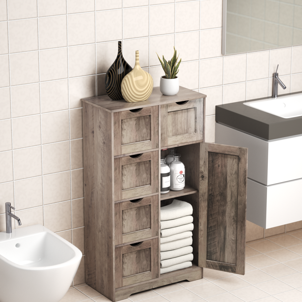 Bathroom Storage Cabinet with Storage 5 Drawers and 1 Door, Entryway Cabinet with Adjustable Shelf Grey - V.I.P Digital Presence