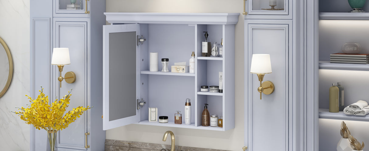 35'' x 28'' Blue Wall Mounted Bathroom Storage Cabinet with Mirror Door, Modern Bathroom Wall Cabinet with Mirror - V.I.P Digital Presence