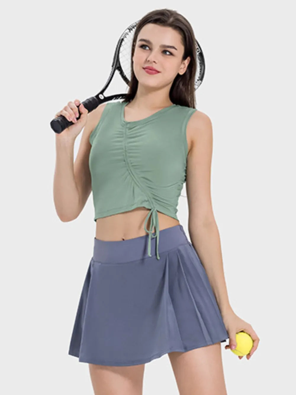 Drawstring Ruched Wide Strap Active Tank - V.I.P Digital Presence