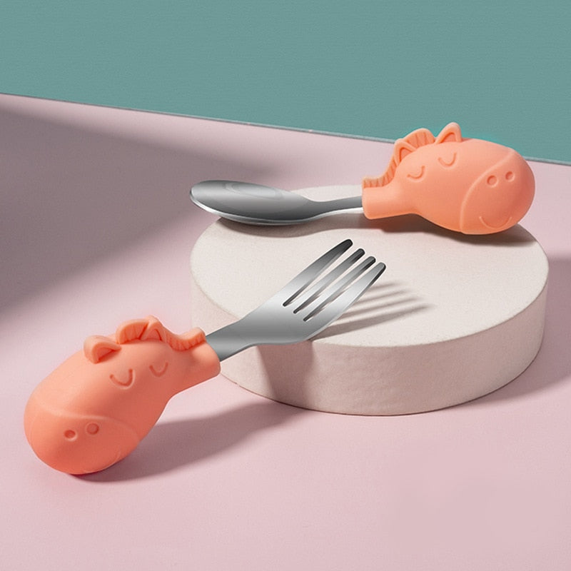 Baby Gadgets Tableware Set Children Utensil Stainless Steel Toddler Dinnerware Cutlery Cartoon Infant Food Feeding Spoon Fork - V.I.P Digital Presence