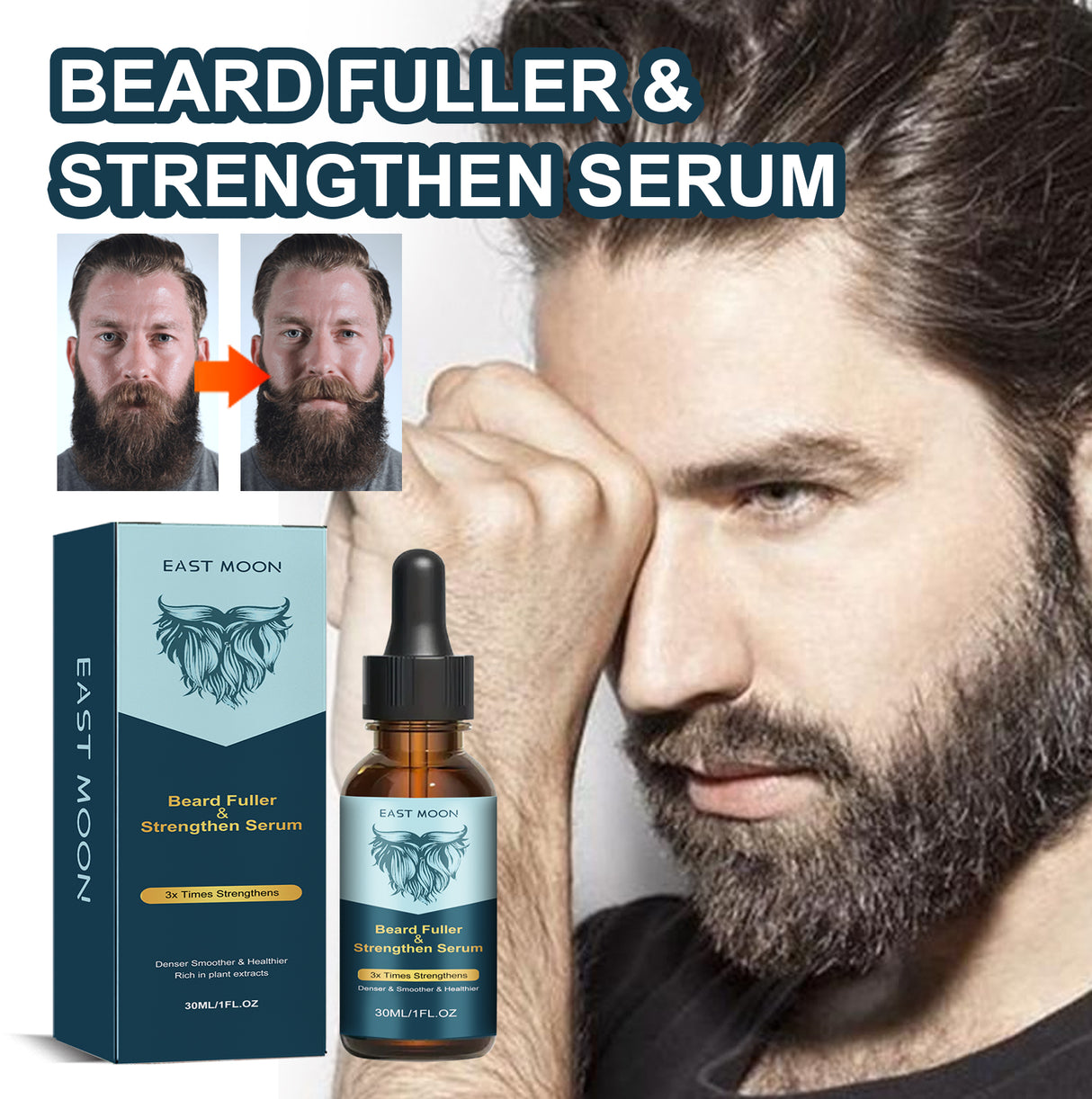 Beard Fuller & Strengthen Serum, Soft And Bright Men's Beard Strong Root Nourishing And Bushy Care Essence - V.I.P Digital Presence