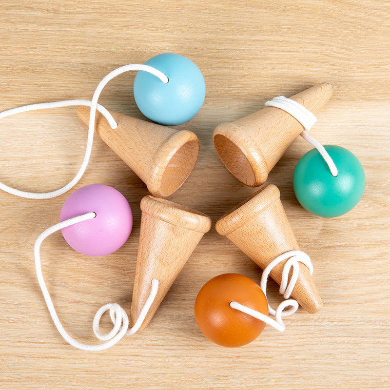 Hand eye coordination traditional toy wooden skill cup sensory integration training throwing and catching ball - V.I.P Digital Presence