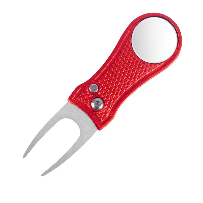 Horquilla de golf verde con mango de aluminio, herramienta de reparación de resorte plegable, regalo nuevo