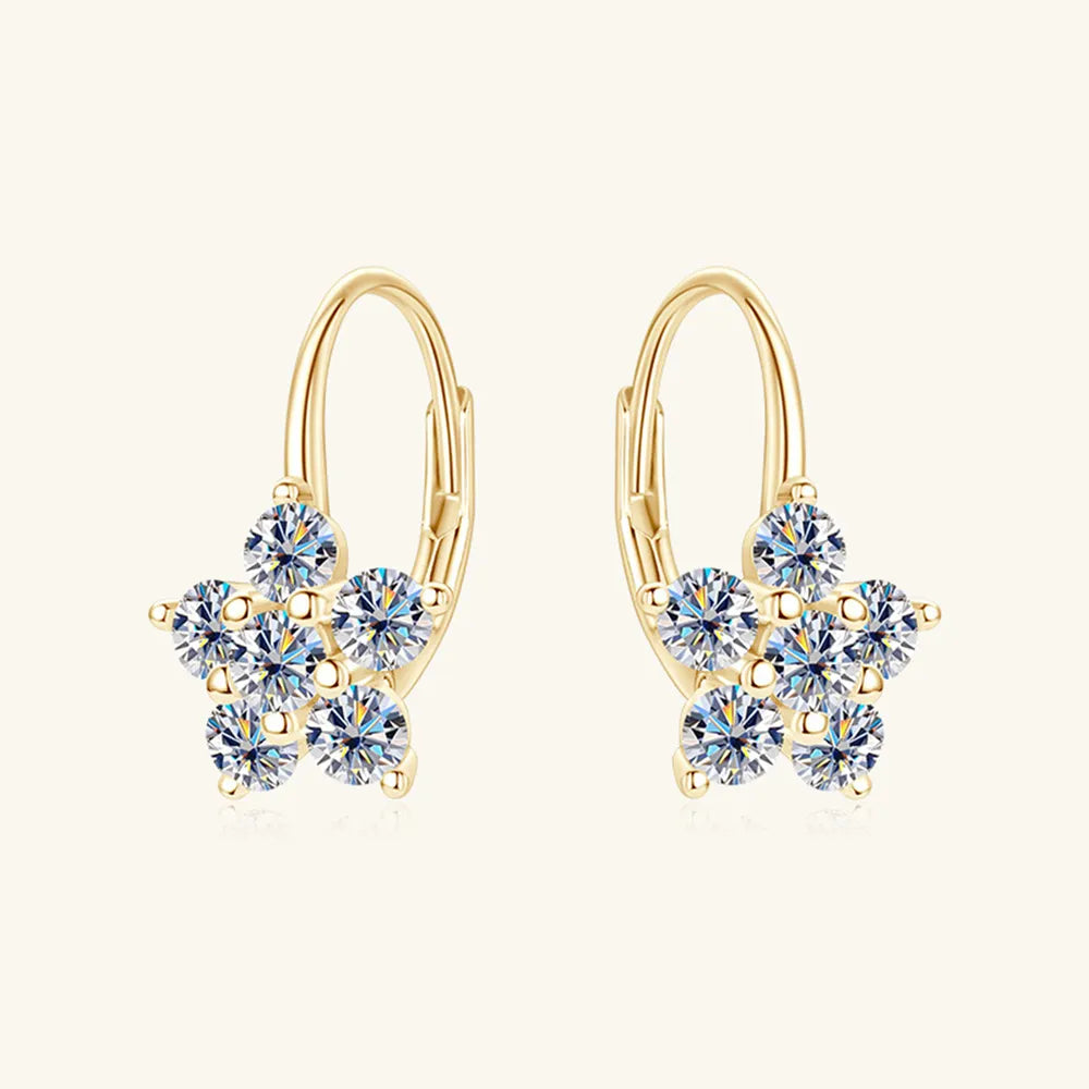 1.2 Carat 925 Sterling Silver Moissanite Flower Huggie Earrings - V.I.P Digital Presence