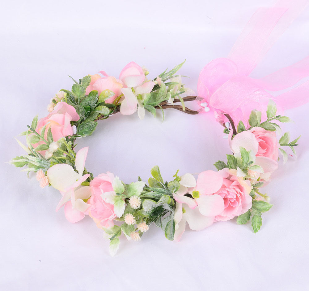 Spring flower wreath, fresh simulation flower headdress, green plants, flowers, crown, bride's vacation, wedding headdress, flow - V.I.P Digital Presence