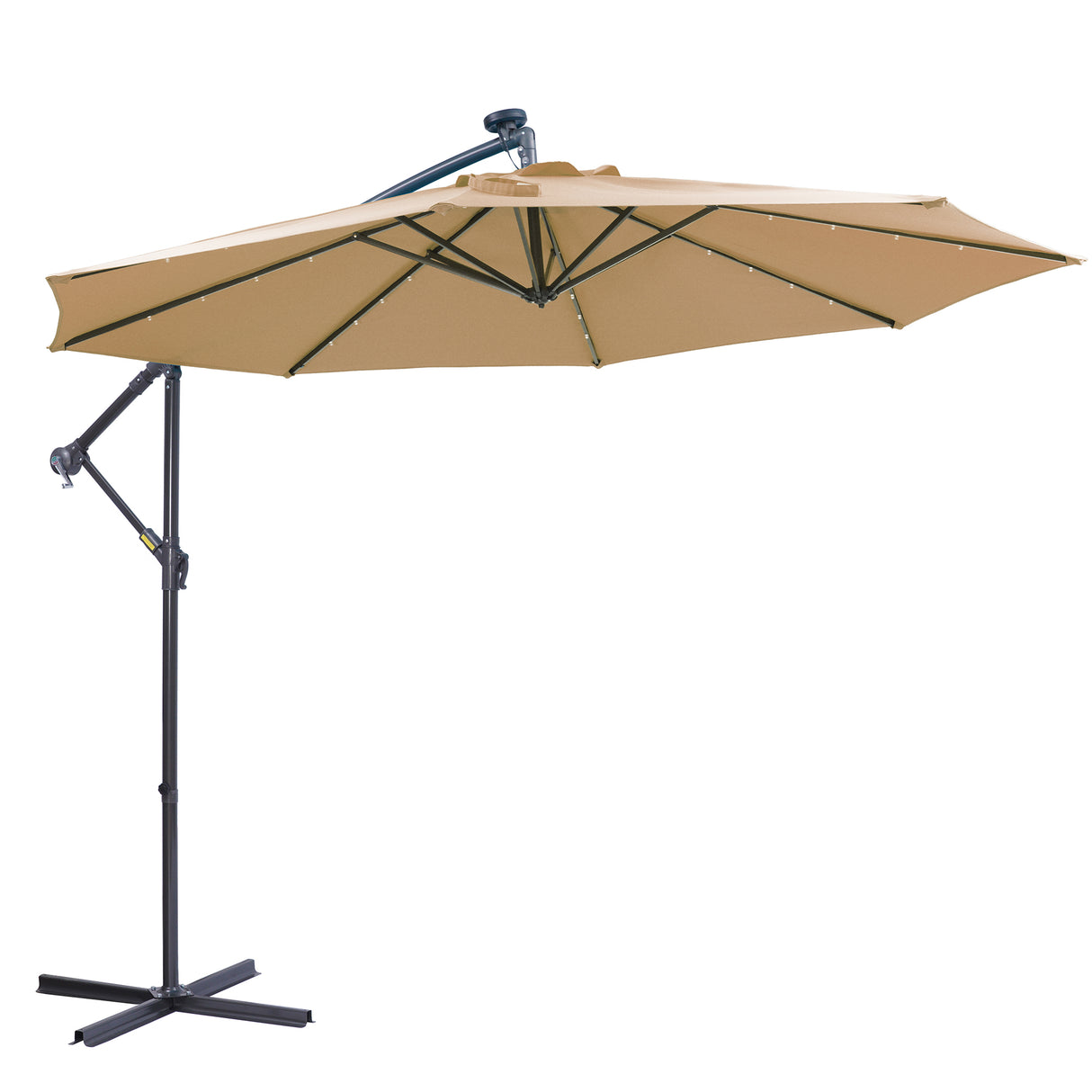 10 FT Solar LED Patio Outdoor Umbrella Hanging Cantilever Umbrella Offset Umbrella Easy Open Adustment with 32 LED Lights -taupe - V.I.P Digital Presence