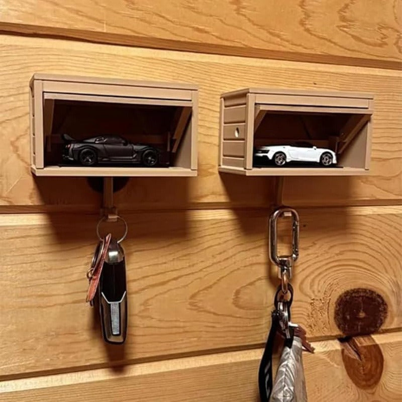 Space-saving wall wooden key holder, home key rack, garage-shaped clothes hook with opening door for hallway - V.I.P Digital Presence