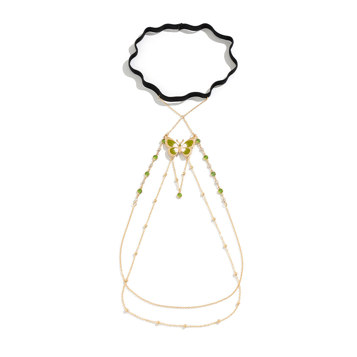 JK Pure Desire Wind Sexy Elastic Leg Chain Cross border Jewelry Green Painted Butterfly Tassel Leg Chain - V.I.P Digital Presence