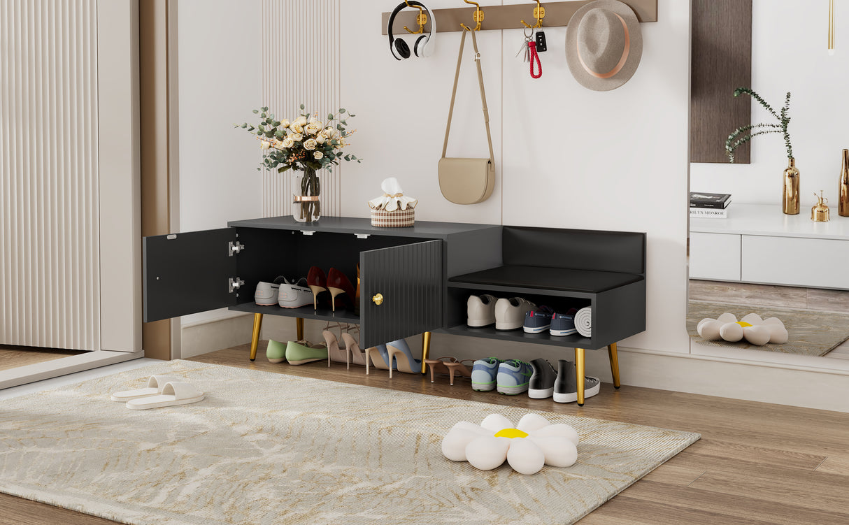 Modern Shoe Storage Bench with Hidden Storage and Upholstered Cushions for Bedside, Living Room and Entryway (Gray) - V.I.P Digital Presence