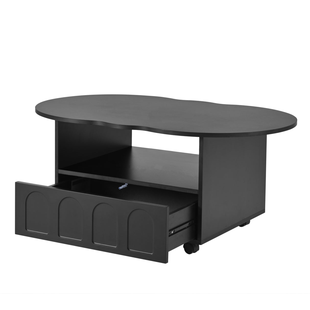 ON-TRANS flexible cream style coffee table with 2 brake wheels, drawers, large storage space,black, 39.37 '' x 23.6 '' - V.I.P Digital Presence