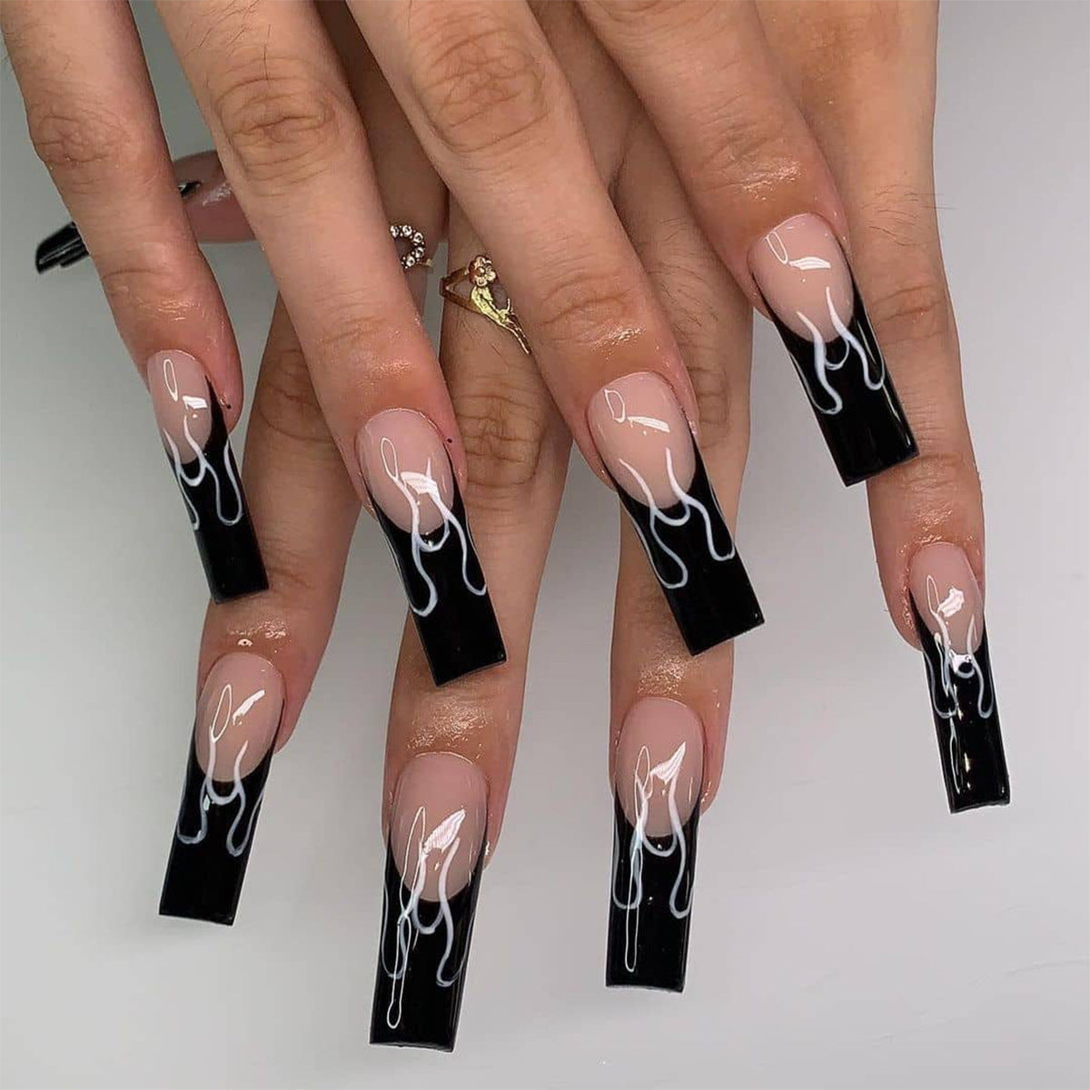 Black French Flame Wear Nail Finished False Nail Nail Patch Nail Patch Fake Nail - V.I.P Digital Presence
