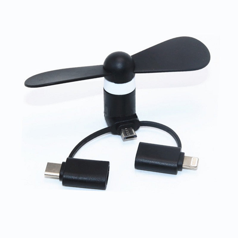 3 IN 1 Travel Portable Cell Phone Mini Fan Cooling Cooler For Micro USB C For iPhone 5 6 6S 7 Plus 8 X for Android Type-c - V.I.P Digital Presence