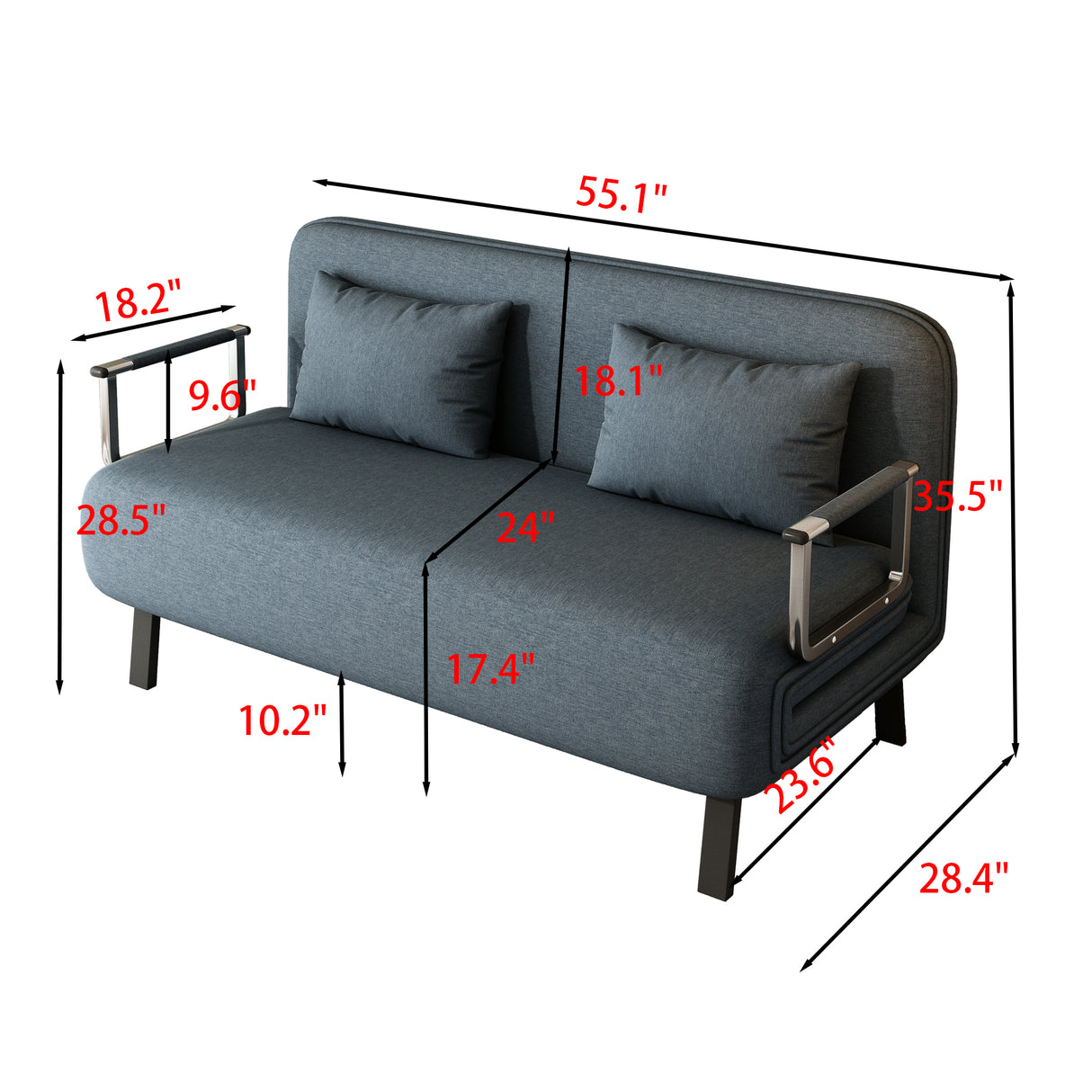 55″ Convertible Chair Bed Tri-Fold Sofa Bed with Adjustable Backrest & Pillow - V.I.P Digital Presence