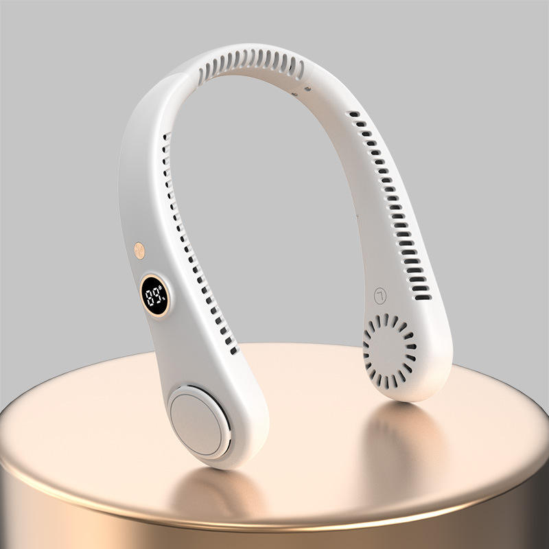 Ventilador de cuello recargable sin aspas, portátil, para exteriores, colgante, 5 velocidades, ajustable, caja de plástico, manos libres