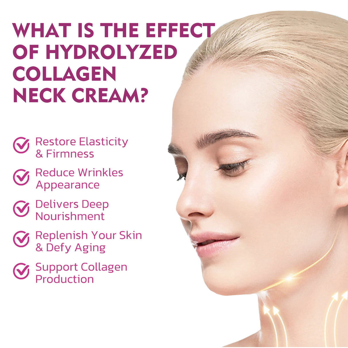 Crema para el cuello con colágeno hidrolizado, atenúa las líneas de expresión y da forma al cuello de cisne. Crema suave y blanca para el cuello.