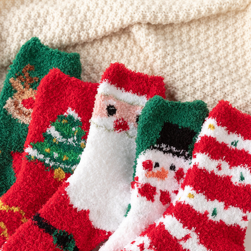 Christmas Red Socks for Children - Autumn and Winter Thickening - Warm Home Socks Coral Velvet Floor Socks Plush Middle Tube - V.I.P Digital Presence