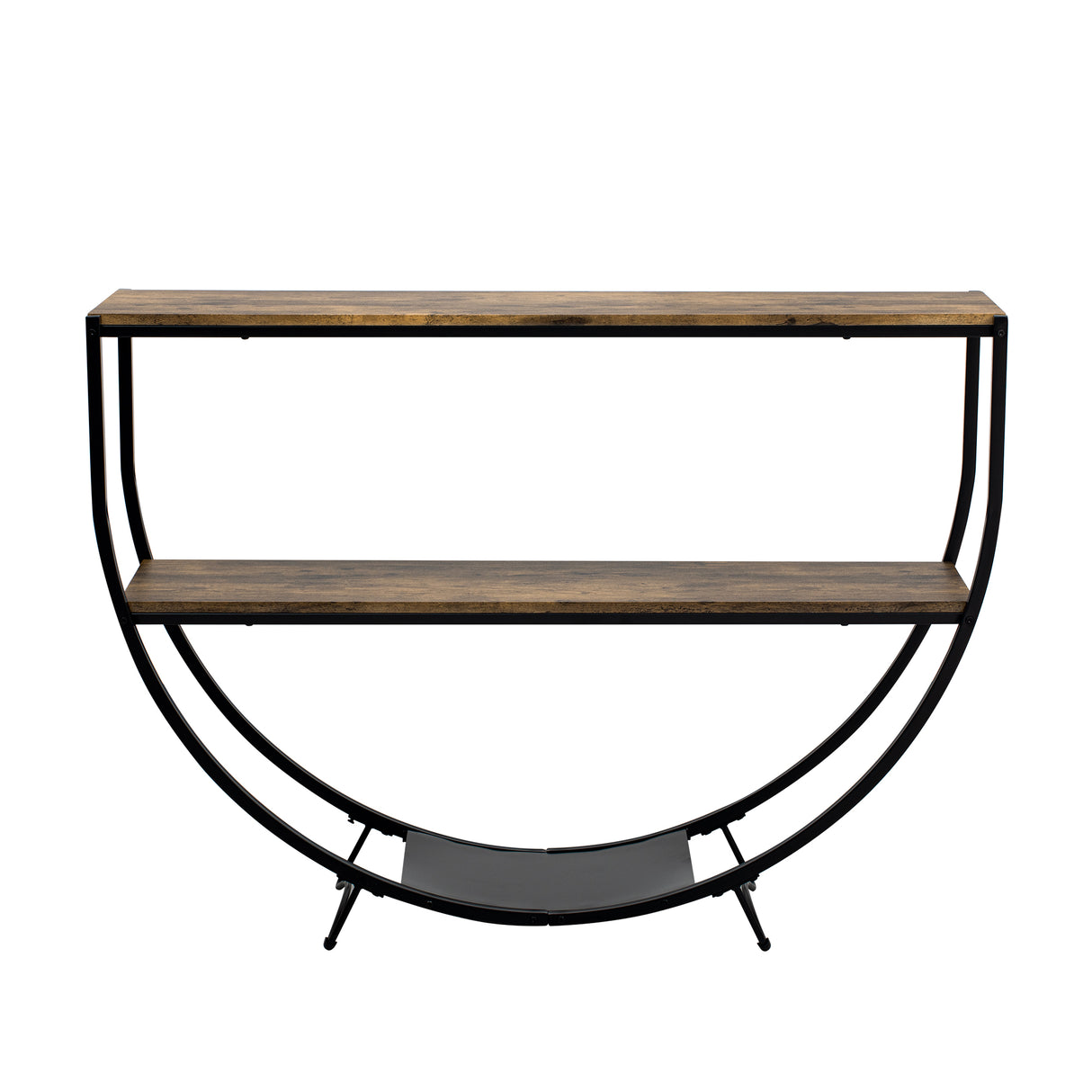 TREXM Rustic Industrial Design Demilune Shape Textured Metal Distressed Wood Console Table (Distressed Brown) - V.I.P Digital Presence