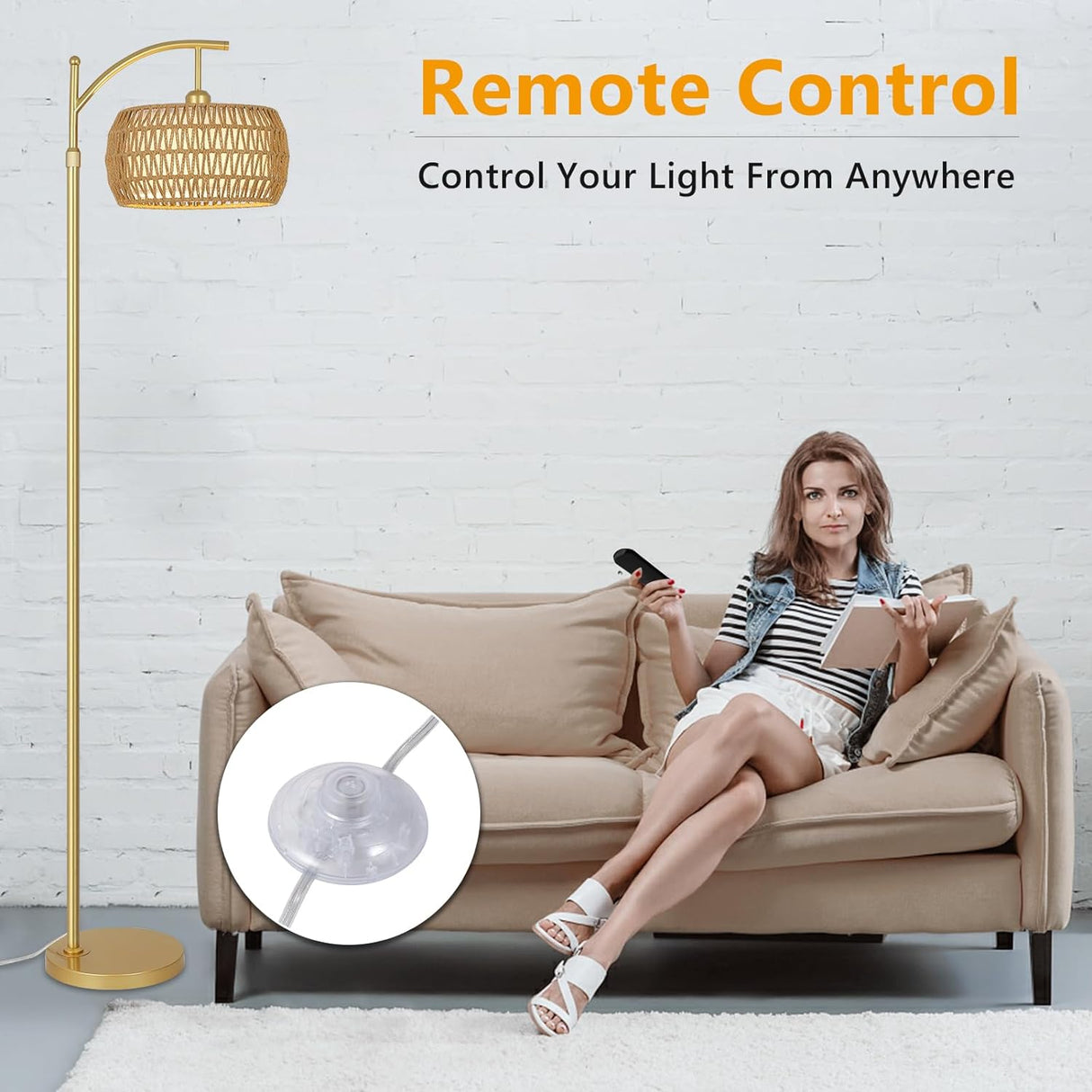 Arc Floor Lamp with 3 Color Temperatures, LED Gold Floor Lamp with Remote & Stepless Dimmable Bulb, Boho Standing Lamp - V.I.P Digital Presence